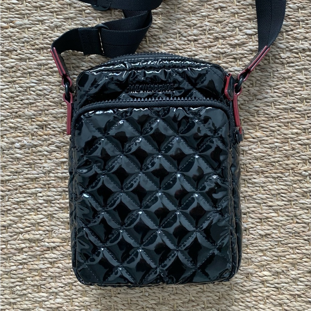 MZ Wallace Black Lacquer Metro Crossbody Bag EUC